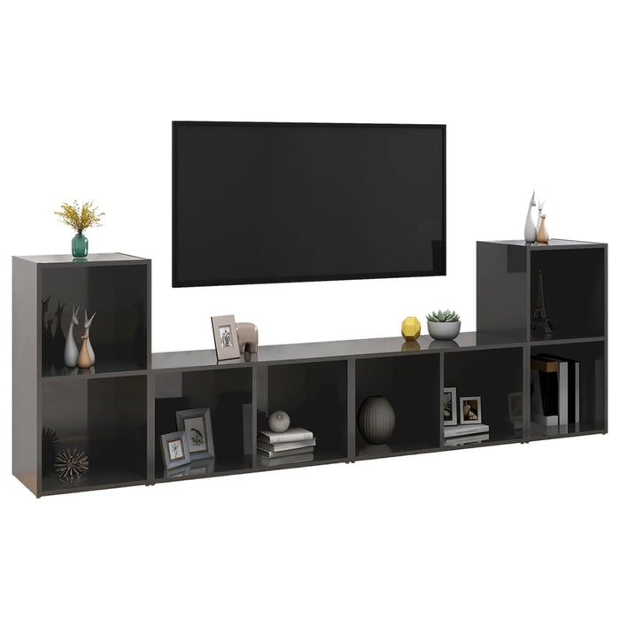 Mobili Porta TV 4 pz Grigio Lucido 72x35x36,5 cm in Truciolato