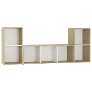 Set Porta TV 3 pz Bianco e Rovere Sonoma in Truciolato 3080020