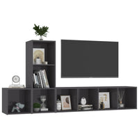 Set Mobili TV 3 pz Grigio Lucido in Truciolato 3080032