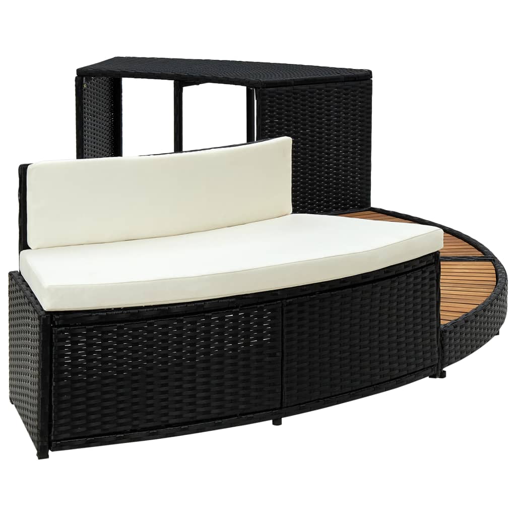 Bordo Spa Nero Polyrattan e Legno Massello di Acacia 316651