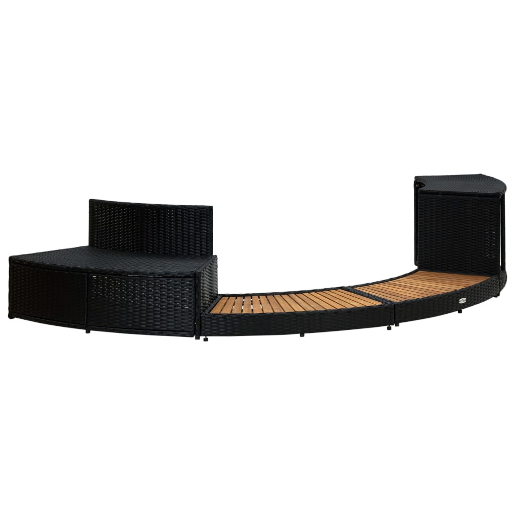 Bordo Spa Nero Polyrattan e Legno Massello di Acacia 316651