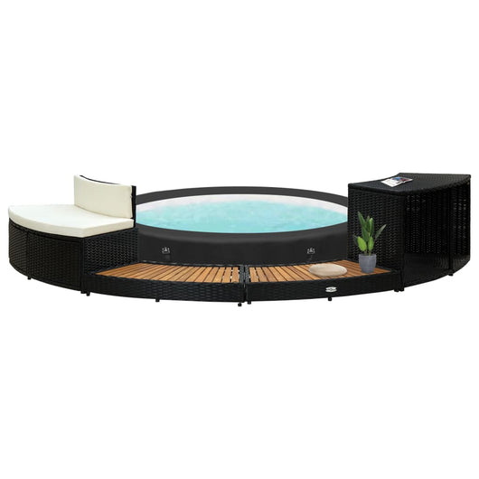 Bordo Spa Nero Polyrattan e Legno Massello di Acacia cod mxl 52223