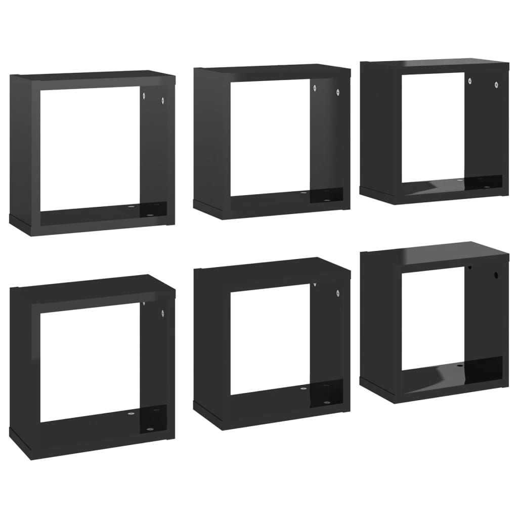 Mensole Parete a Cubo 6 pz Nero Lucido 30x15x30 cm cod mxl 33130