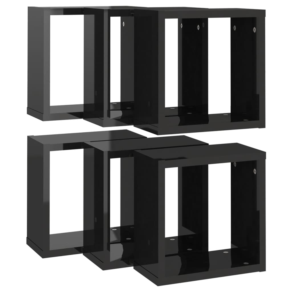 Mensole Parete a Cubo 6 pz Nero Lucido 30x15x30 cm cod mxl 33130