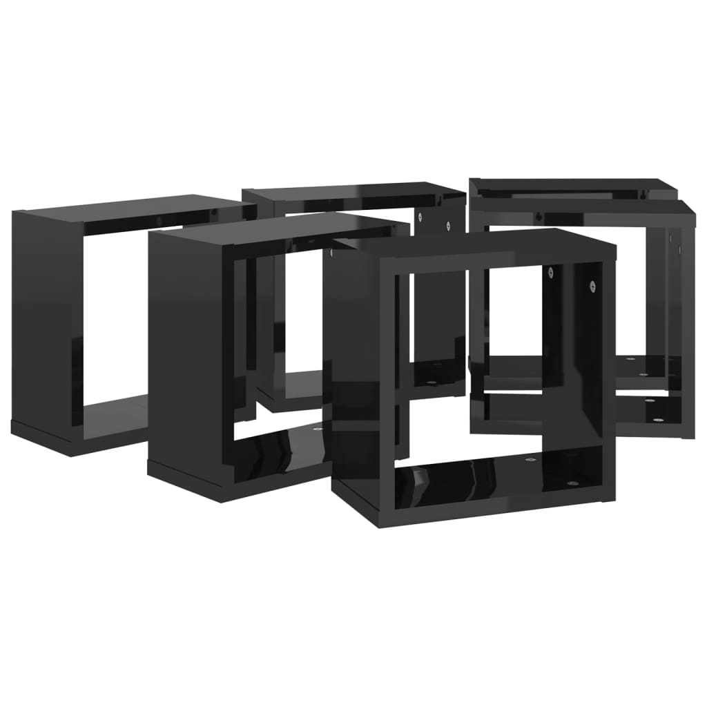 Mensole Parete a Cubo 6 pz Nero Lucido 30x15x30 cm cod mxl 33130