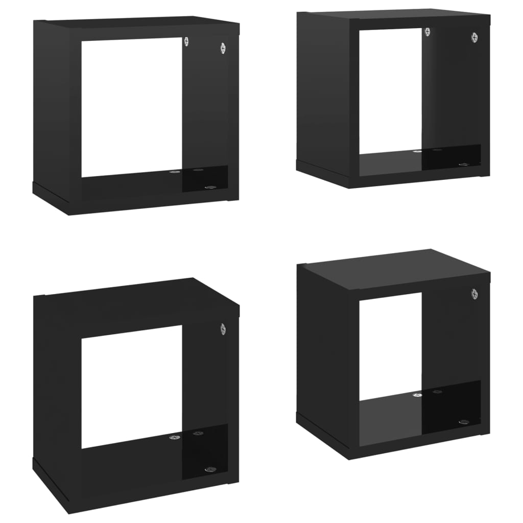 Mensole Parete a Cubo 4 pz Nero Lucido 22x15x22 cm cod mxl 32851