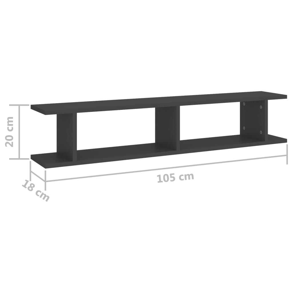 Mensole a Parete 2 pz Grigie 105x18x20 cm in Legno Multistrato 807207