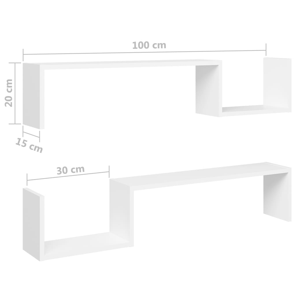 Mensole a Muro 2 pz Bianche 100x15x20 cm in Legno Multistrato cod mxl 50473