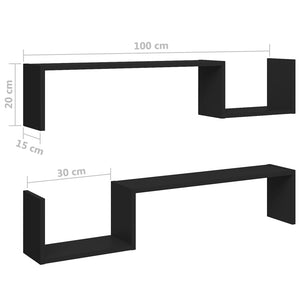 Mensole a Muro 2 pz Nere 100x15x20 cm in Truciolato 807269