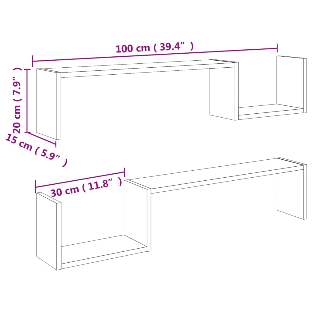 Mensole a Muro 2 pz Rovere Sonoma 100x15x20 cm Truciolato cod mxl 47883