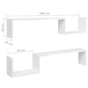 Mensole a Muro 2 pz Bianco Lucido 100x15x20 cm in Truciolato cod mxl 33384