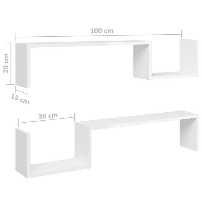 Mensole a Muro 2 pz Bianco Lucido 100x15x20 cm in Truciolato 807274