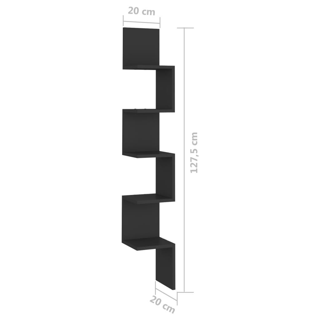 Scaffale Angolare da Parete Nero 20x20x127,5 cm in Truciolato cod mxl 33600