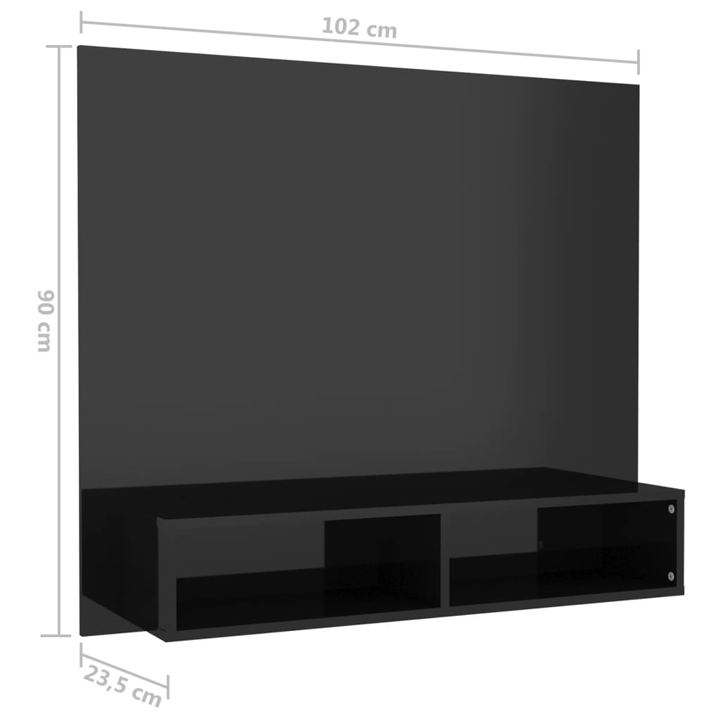 Mobile TV a Muro Nero Lucido 102x23,5x90 cm in Truciolato