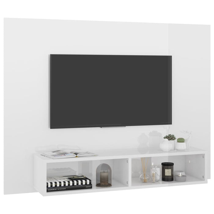 Mobile Porta TV a Muro Bianco Lucido 120x23,5x90cm Truciolato 808275