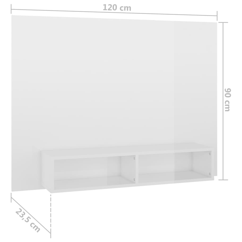 Mobile Porta TV a Muro Bianco Lucido 120x23,5x90cm Truciolato 808275