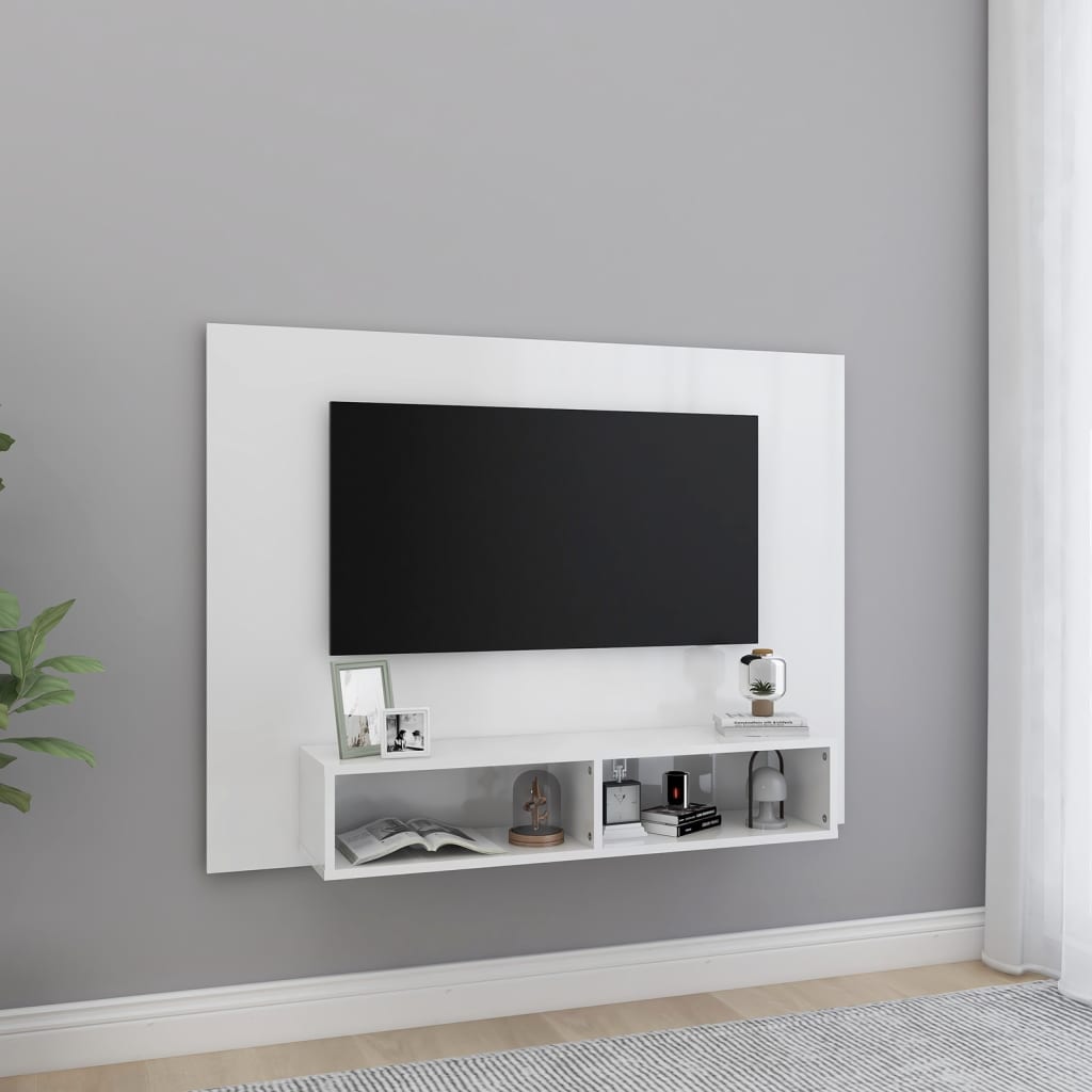 Mobile Porta TV a Muro Bianco Lucido 120x23,5x90cm Truciolato 808275