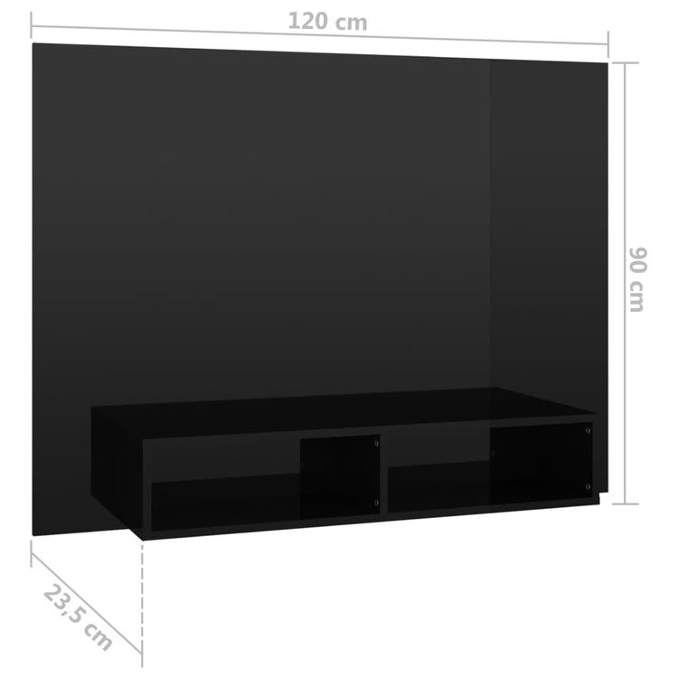 Mobile Porta TV a Muro Nero Lucido 120x23,5x90cm Truciolato cod mxl 15443