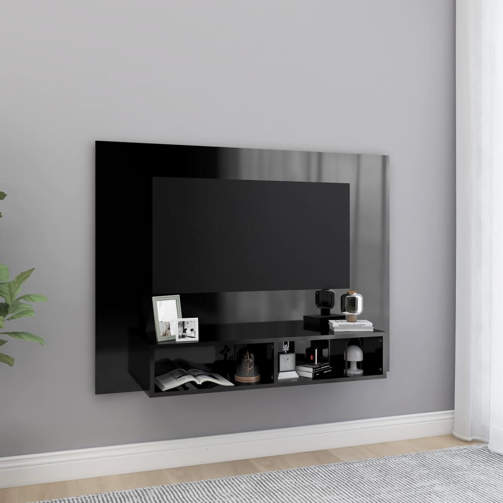 Mobile Porta TV a Muro Nero Lucido 120x23,5x90cm Truciolato cod mxl 15443