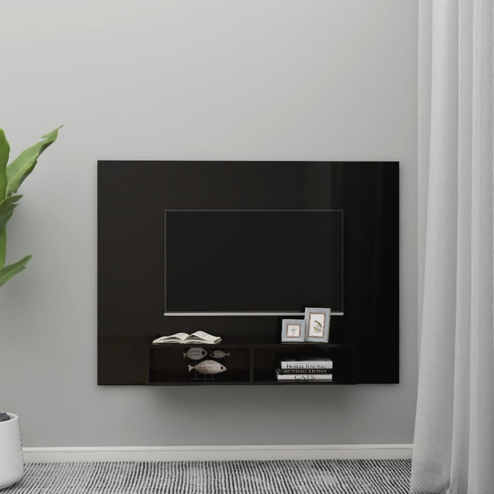 Mobile TV a Muro Nero Lucido 135x23,5x90 cm in Truciolato 808285