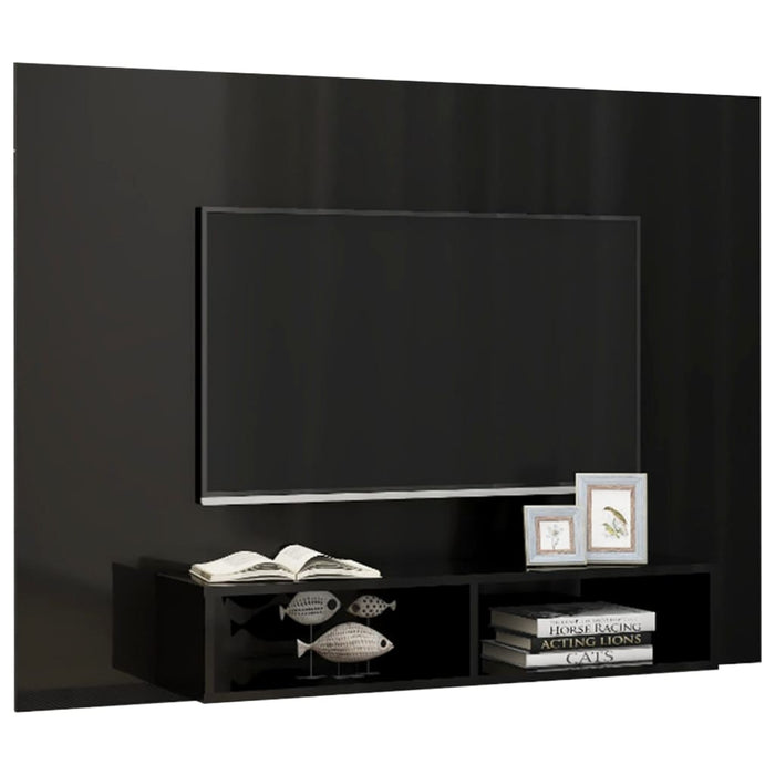 Mobile TV a Muro Nero Lucido 135x23,5x90 cm in Truciolato 808285