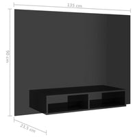 Mobile TV a Muro Nero Lucido 135x23,5x90 cm in Truciolato 808285