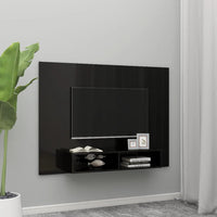 Mobile TV a Muro Nero Lucido 135x23,5x90 cm in Truciolato 808285