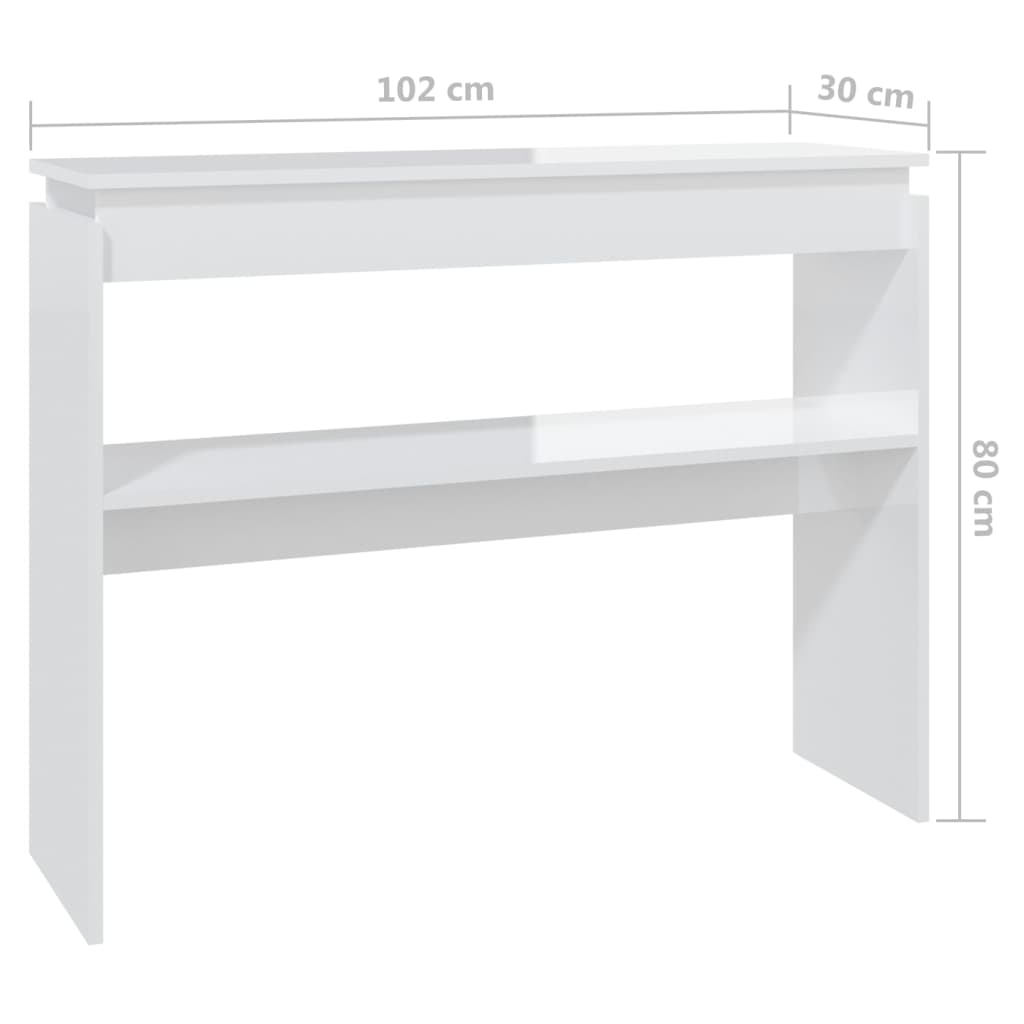 Tavolo Consolle Bianco Lucido 102x30x80 cm in Truciolato 808329