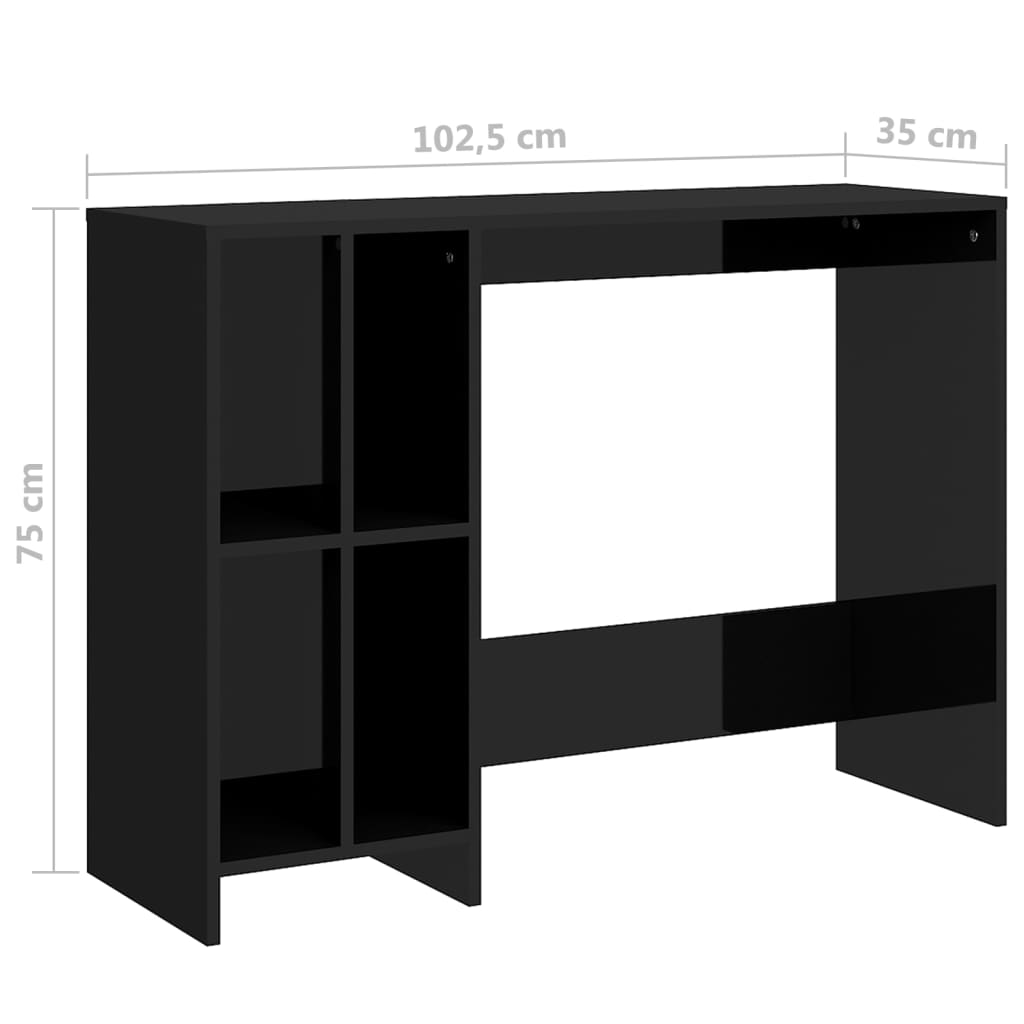 Scrivania Nero Lucido 102,5x35x75 cm in Truciolato 808348