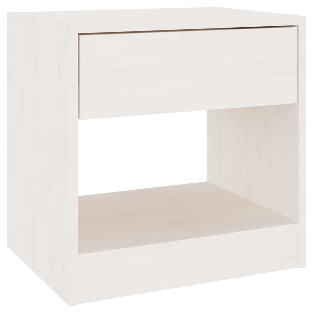 Comodino Bianco 40x31x40 cm in Legno Massello di Pino 808065