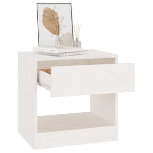 Comodino Bianco 40x31x40 cm in Legno Massello di Pinocod mxl 127564