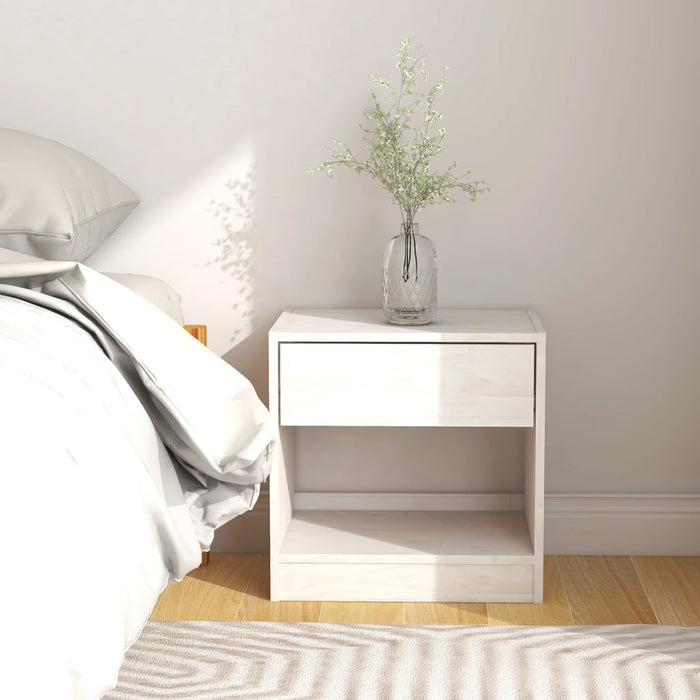 Comodino Bianco 40x31x40 cm in Legno Massello di Pinocod mxl 127564