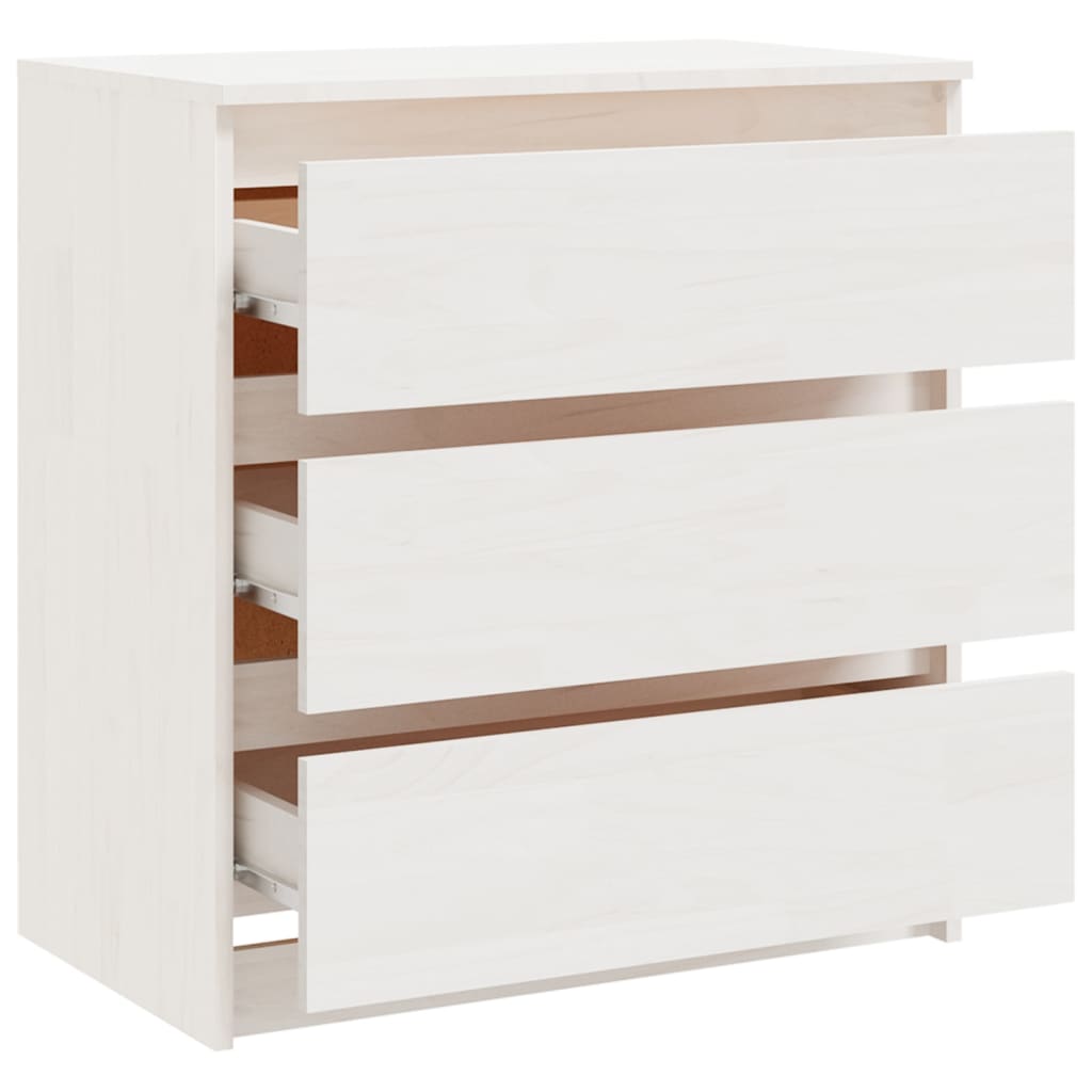 Comodino Bianco 60x36x64 cm in Legno Massello di Pino