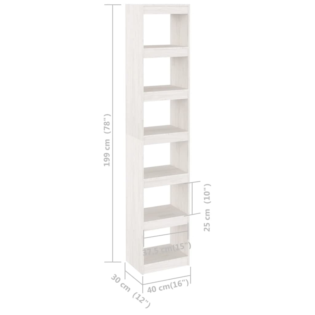 Libreria/Divisorio Bianco 40x30x199cm in Legno Massello di Pino cod mxl 7313