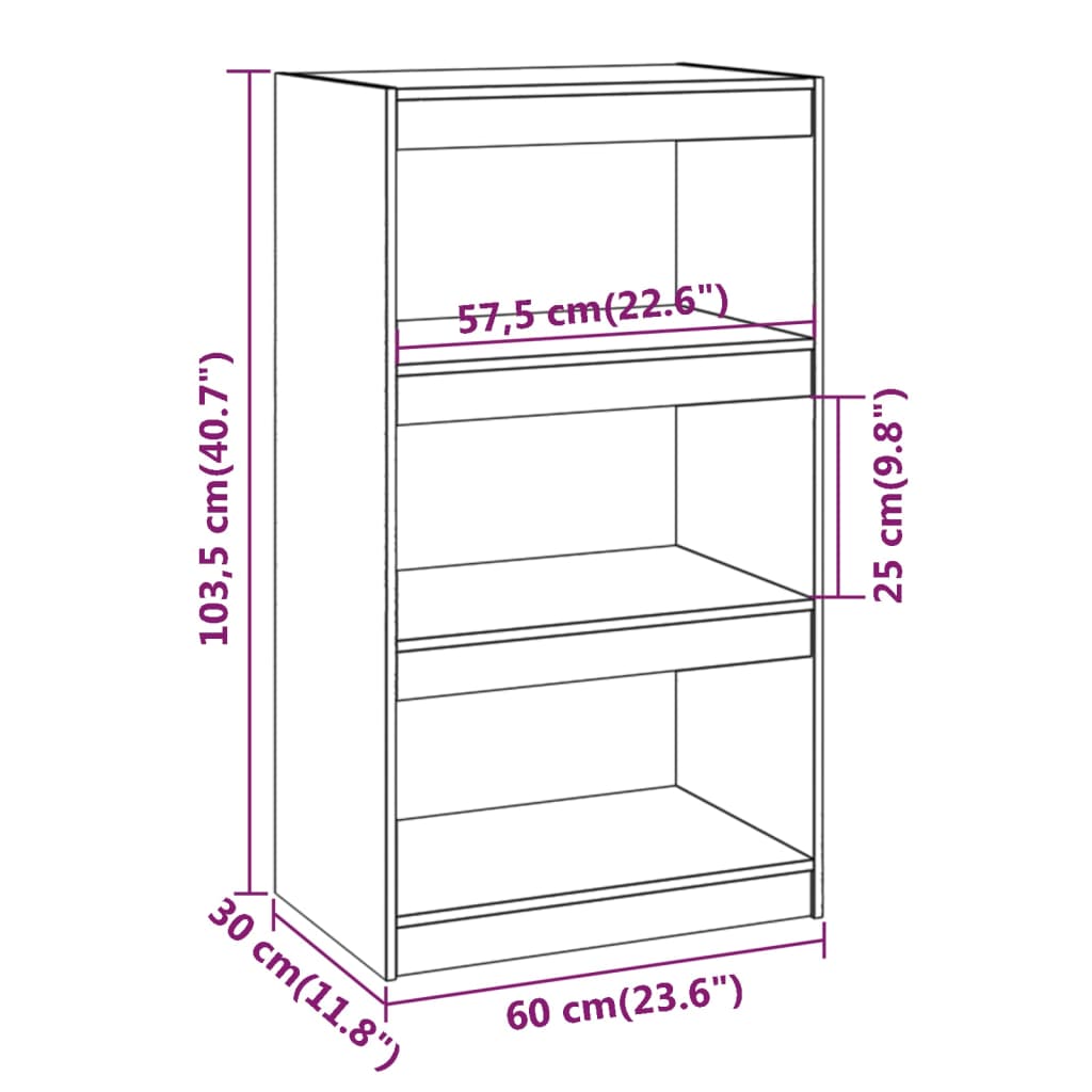 Libreria/Divisorio Nero 60x30x103,5cm in Legno Massello di Pino