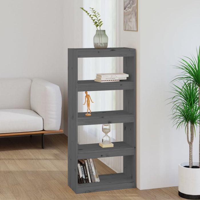 Libreria/Divisorio Grigio 60x30x135,5 cm Legno Massello di Pino 808170