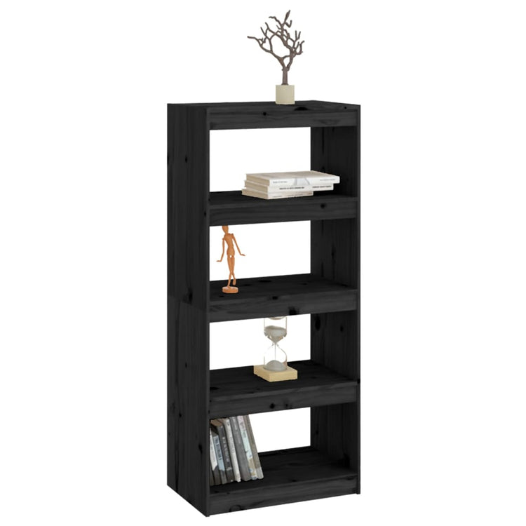 Libreria/Divisorio Nero 60x30x135,5 cm Legno Massello di Pino