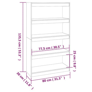 Libreria/Divisorio Grigio 80x30x135,5 cm in Massello di Pino