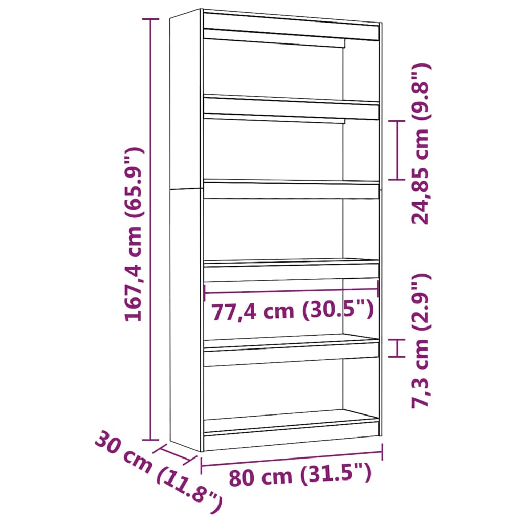 Libreria/Divisorio Grigio 80x30x167,4 cm in Massello di Pino