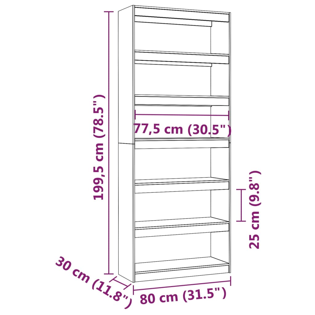 Libreria/Divisorio 80x30x199,5 cm in Legno Massello di Pino