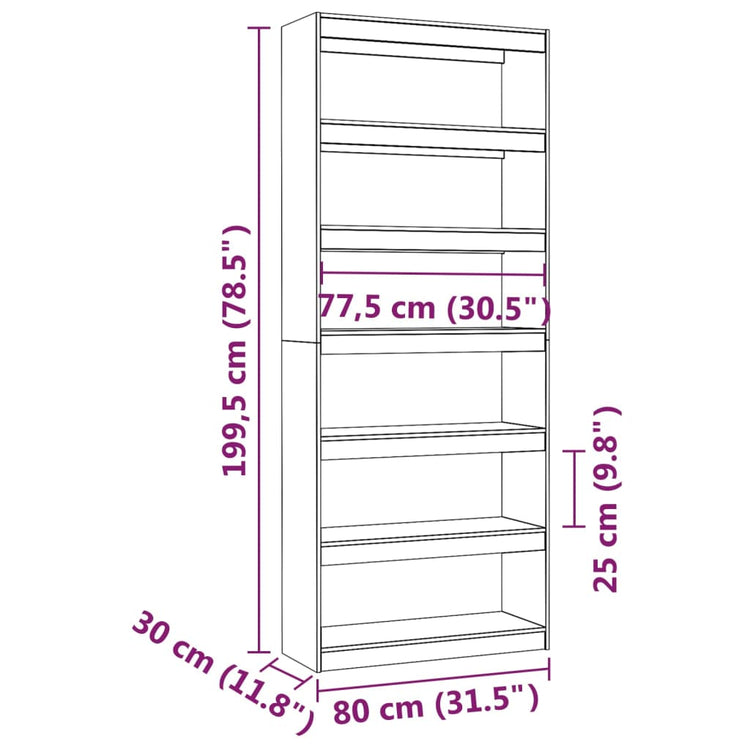 Libreria/Divisorio 80x30x199,5 cm in Legno Massello di Pino