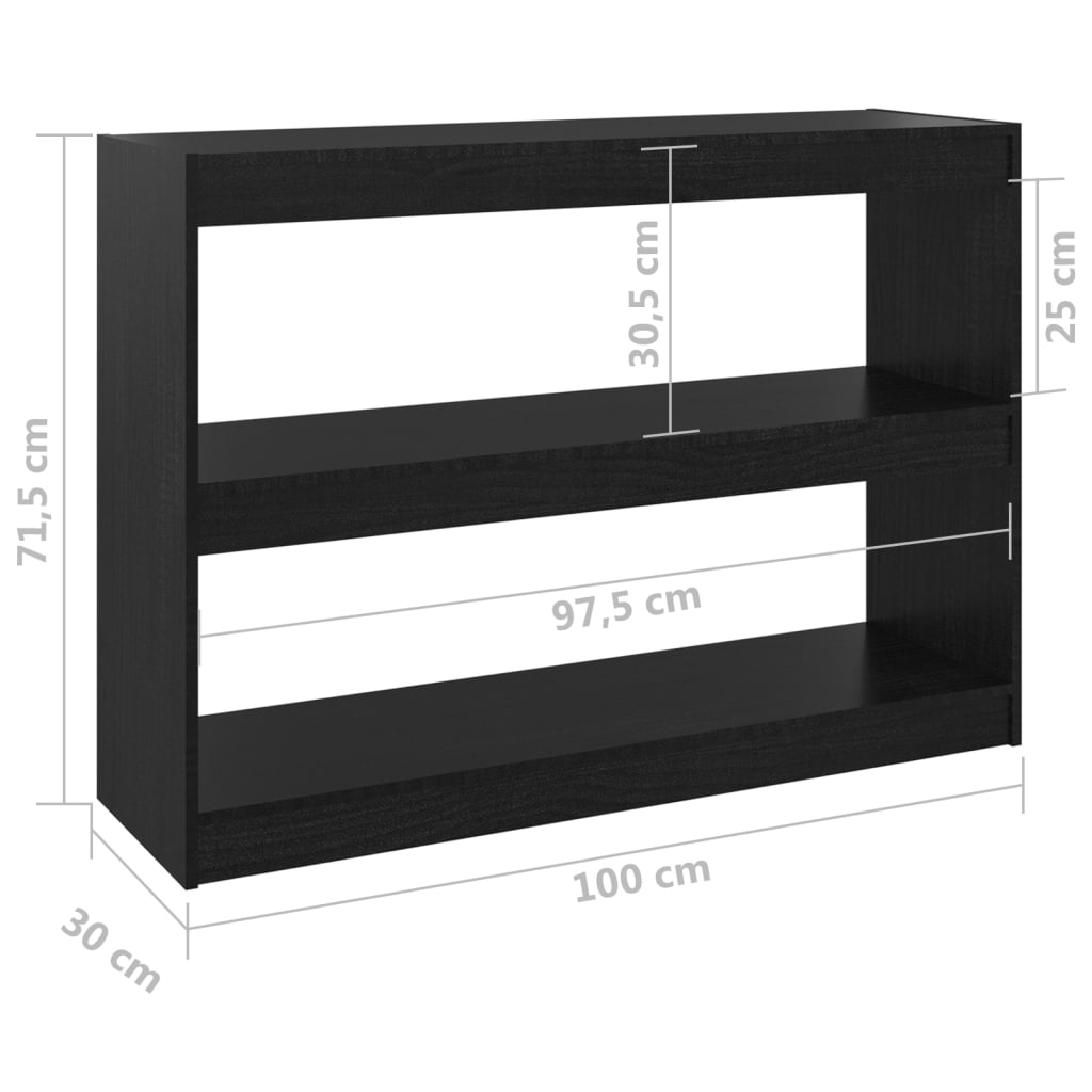 Libreria/Divisorio Nero 100x30x71,5cm in Legno Massello di Pino 808212