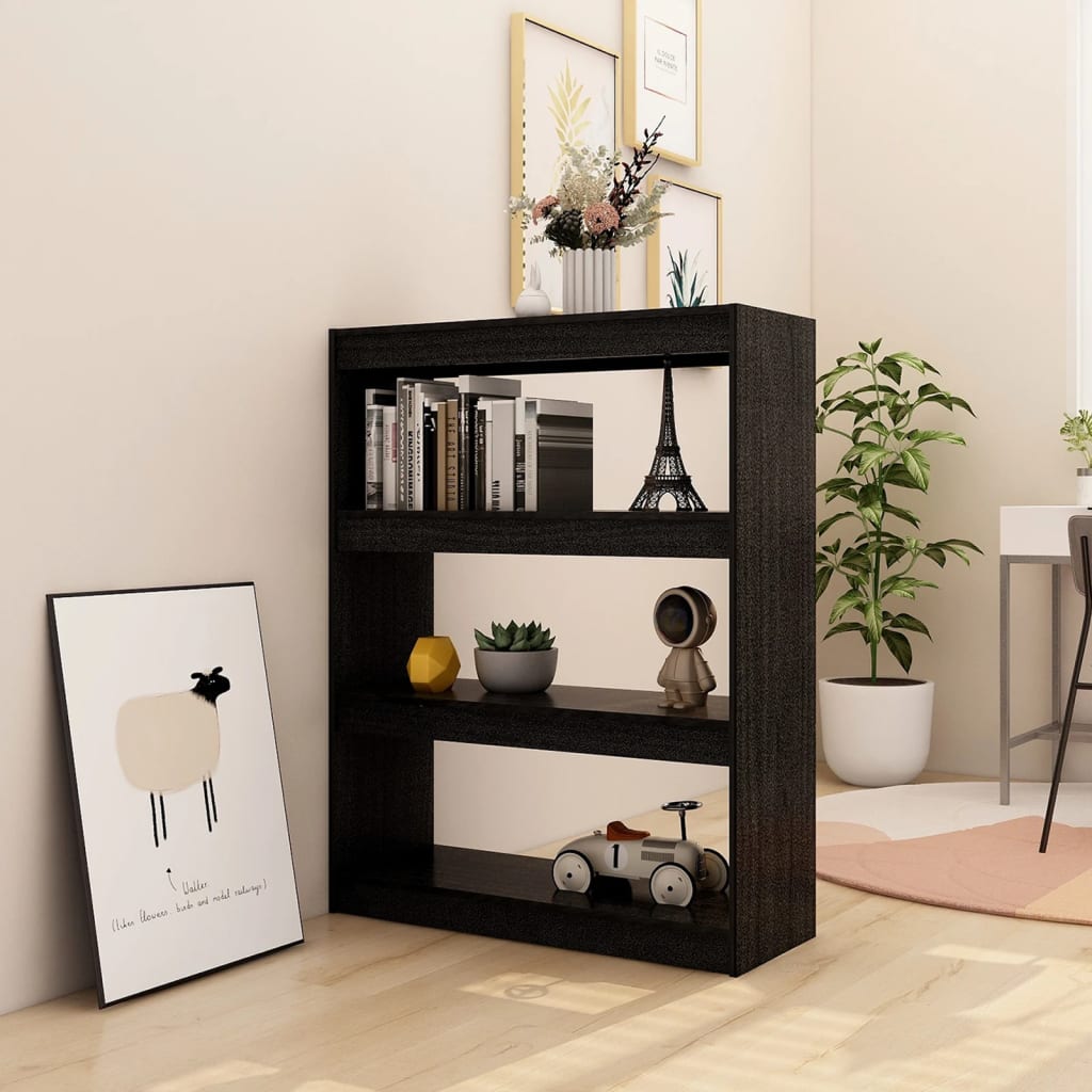 Libreria/Divisorio Nero 100x30x103 cm in Legno Massello di Pino cod mxl 19278