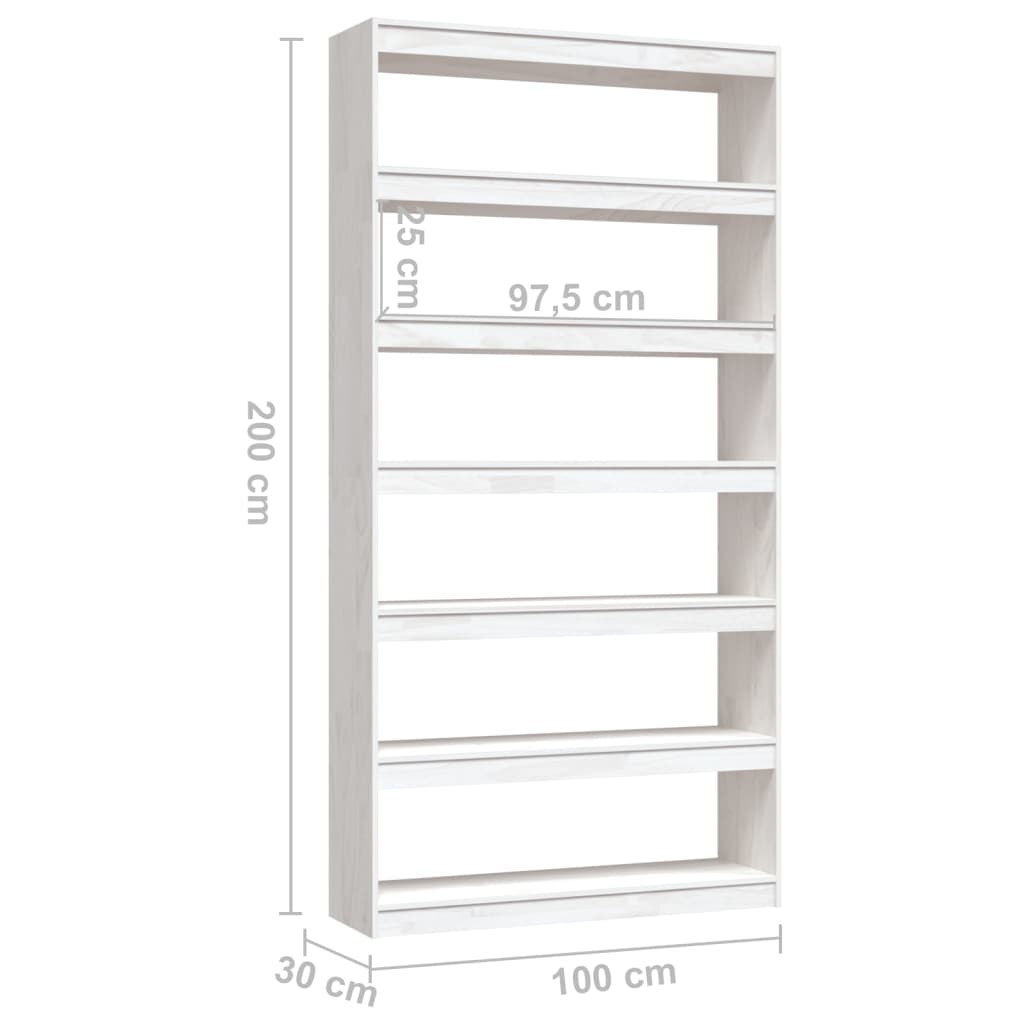 Libreria/Divisorio Bianco 100x30x200 cm Legno Massello di Pino 808229