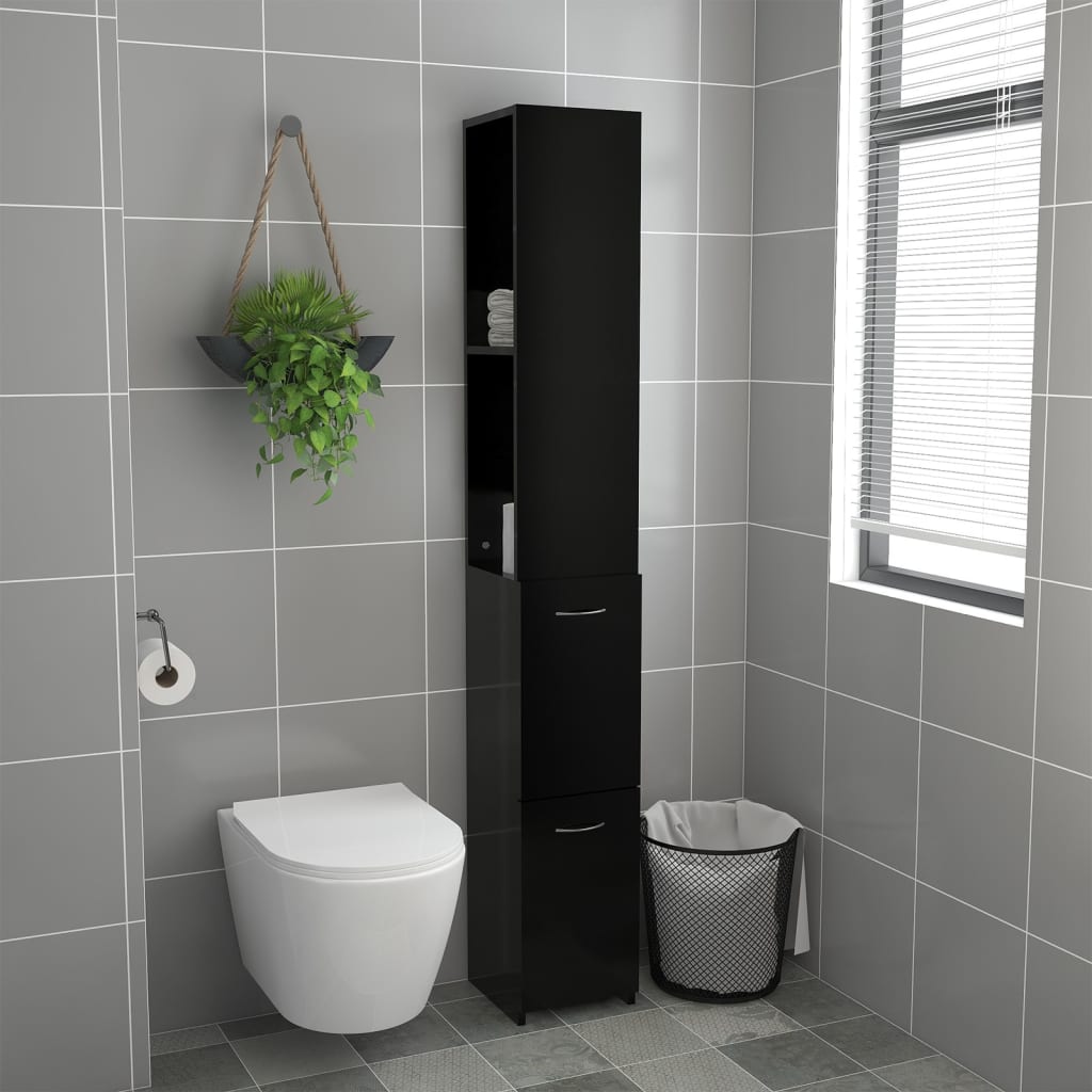 Armadietto da Bagno Nero 25x25x170 cm in Truciolato