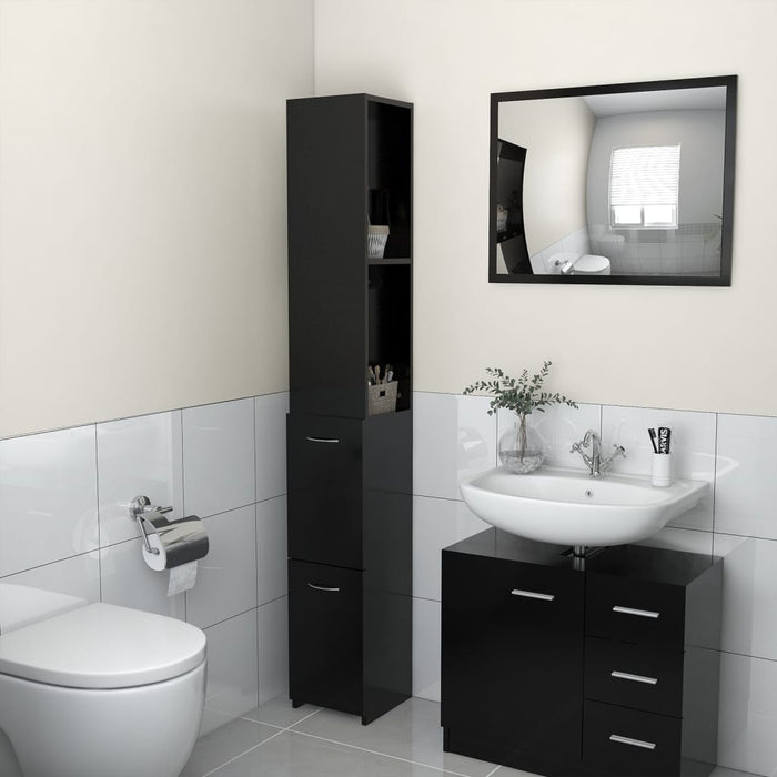 Armadietto da Bagno Nero 25x25x170 cm in Truciolato