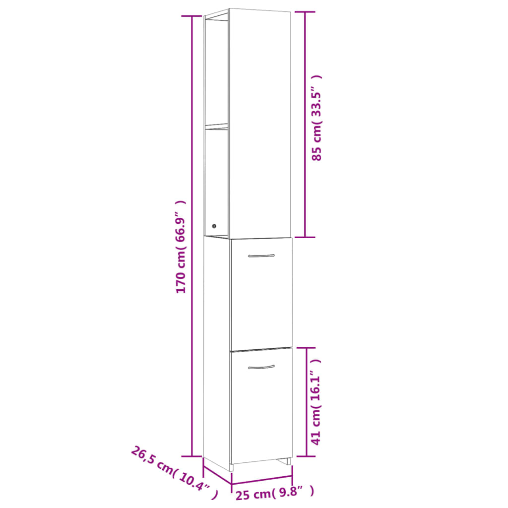 Armadietto Bagno Grigio Cemento 25x26,5x170cm Legno Multistrato 808435