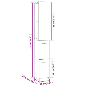 Armadietto Bagno Grigio Cemento 25x26,5x170cm Legno Multistrato 808435