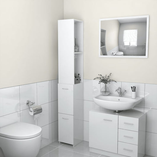 Armadietto da Bagno Bianco Lucido 25x25x170 cm in Truciolato cod mxl 47506