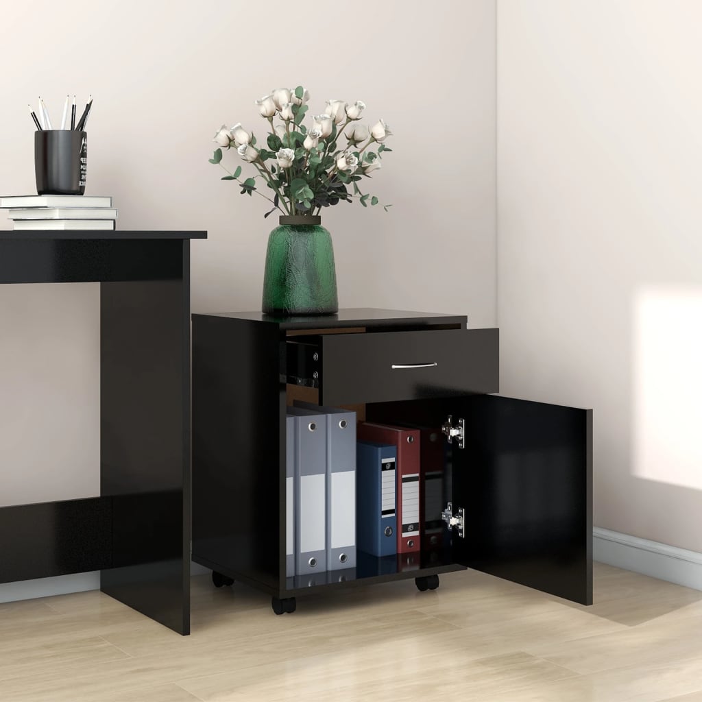 Mobiletto con Rotelle Nero 45x38x54 cm in Truciolato 808441